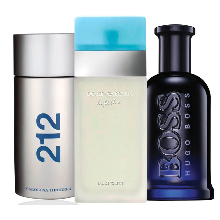 KIT CAROLINA HERRERA 212 MEN + HUGO BOSS BOTTLED NIGHT + D&G LIGHT BLUE